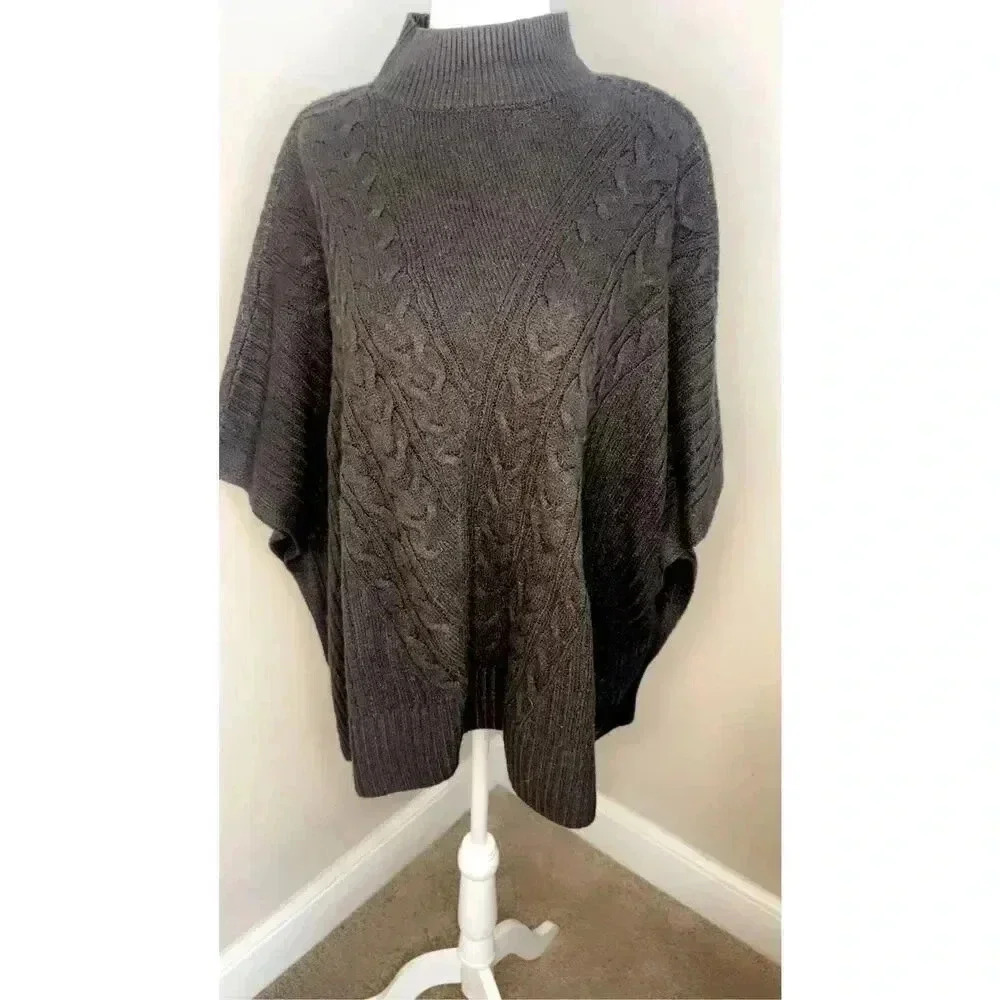 Simply Vera Vera Wang Women's Gray Cable-Knit Poncho Sweater XS